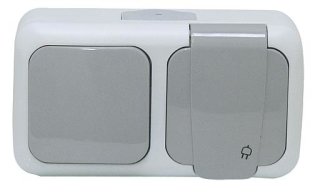 Panasonic Palmiye FR Kombination Wechselschalter/Steckdose waagerecht grau IP44
