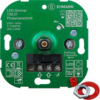 Ehmann LED Druck-/Wechsel UP-Phasenanschnitt-Dimmer LUMEO DOMUS T39.07 LED 3-35W Leistung: 7-110W/VA 