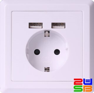2USB Schuko-Steckdose 2USB Komplettset mit Abdeckrahmen reinweiß glänzend