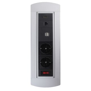 ALUMS1 Einbau-Tischsteckdosenleiste 2x Schutzkontaktsteckdosen, 2x USB, HDMI, RJ45(Cat6) Alu