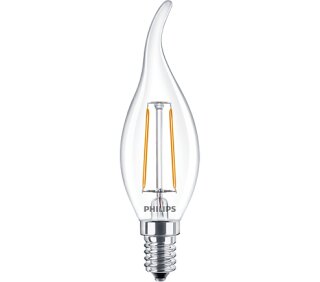 Philips LED Filament Windstoß Kerze E14 2W ND 250lm 2700K klar BA35