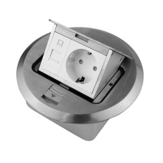 ALU1R1S Bodeneinbaudose Edelstahl 1x Schuko-Steckdose/erhöhter Berührungsschutz 1x Datendose RJ45 IP20