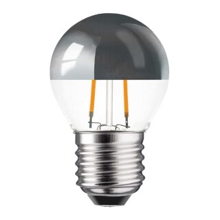 P22F22S LED Filament Tropfen 2W = 25W E27 Kopfspiegel silber extra warmweiß 180lm 2200K