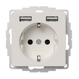 Schutzkontakt-Steckdose 2USB inCharge PRO 55  reinweiß matt ähnlich RAL9010 32mm 2,4A, erhöhter Berührungsschutz