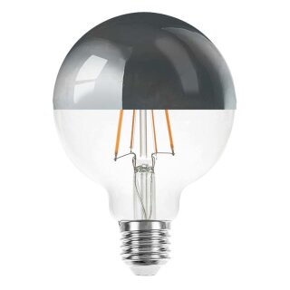 G92F06S LED Filament Globe G95 6W = 60W E27 Kopfspiegel silber 680lm extra warmweiß 2200K