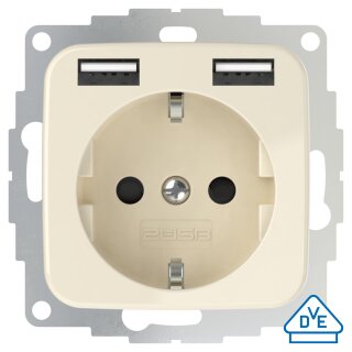 2USB Schutzkontakt-Steckdose 2USB inCharge PRO SI  VDE cremeweiß glänzend ähnlich RAL1013 32mm 2,4A, erhöhter Berührungsschutz