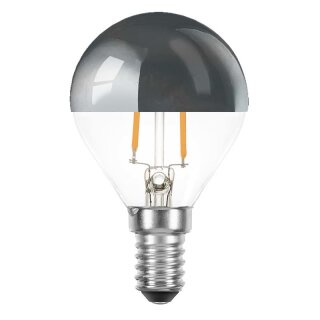FP142CH LED Filament Tropfen 2W = 25W E14 Kopfspiegel silber warmweiß 2700K