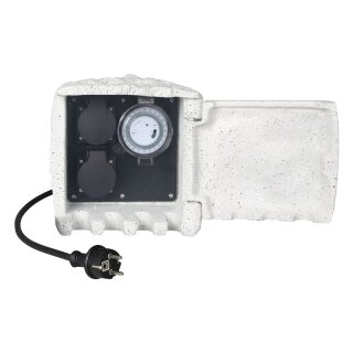 ST202W Außensteckdose für den Garten Stein-Optik weiß 2-fach inkl. Zeitschaltuhr u. 5 m Kabel