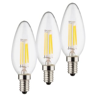 3x Müller Licht Filament Kerze 3W (=25W) E14 klar 2700K 250lm warmweiß Ra95