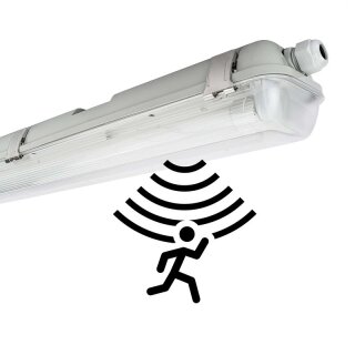6x FW152S LED Feuchtraumleuchte Wannenleuchte 150cm 2 x 22W T8 Röhre 840 Neutralweiß 4000K IP65 mit Sensor