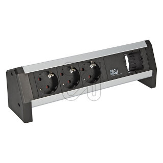 Bachmann DESK Steckdoseneinheit ALU 902.000 3xSchuko-Steckdosen + 1x Abdeck.leer