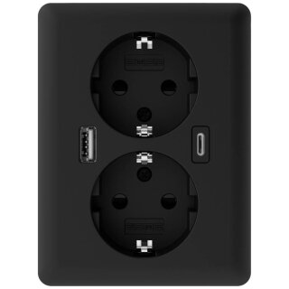 2USB easyCharge DUO 18W A/C Doppelsteckdose mattschwarz 16A - 220-250V -50Hz