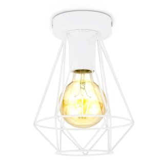 B.K.Licht Deckenleuchte Vintage Draht Weiß Ø16,5cm max. 40W E27 ohne Leuchtmittel