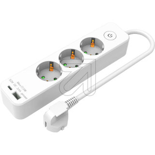 Hölter 3-fach Steckdosenleiste weiß mit Schalter 1x USB A +1x USB C GPBKCU03J