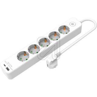 Hölter 5-fach Steckdosenleiste weiß mit Schalter 1x USB A +1x USB C GPBKCU05J