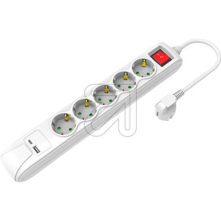 Hölter 5-fach Steckdosenleiste weiß mit Schalter 1x USB A +1x USB C GNBKCU05A