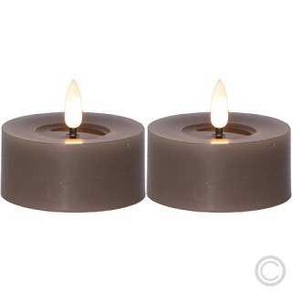 STARtrading LED-Echtwachs-Kerze "Flamme Flow T-Light" taupe 2er-Set 060-10